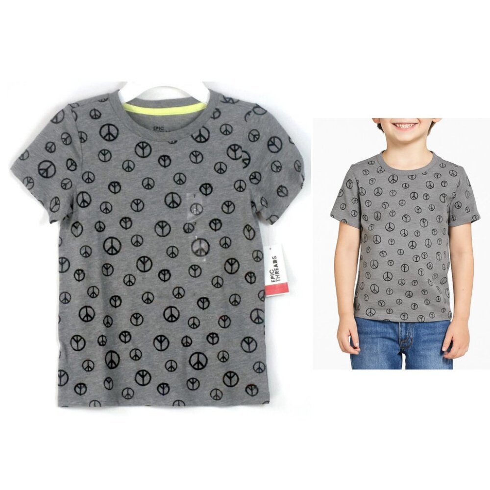 Epic Threads Kids Peace Graphic T-Shirt Top Heather Gray Size 7 NWT